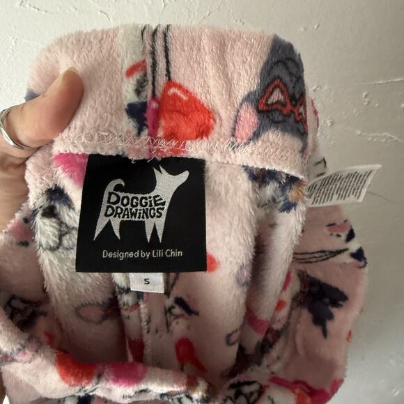 Doggie Drawings Pajama Pants Womens Small Pink French Bulldog Hearts Fleece Cute - Picture 8 of 9